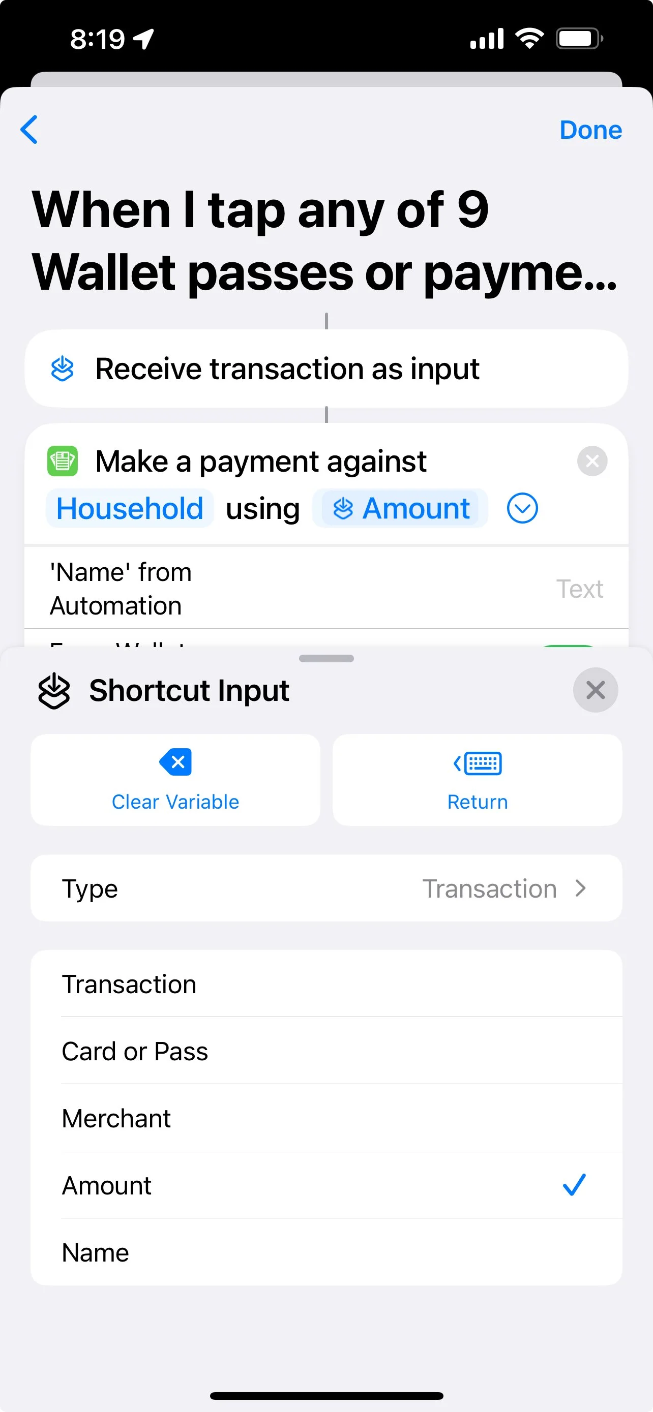 Configured Bills to Budget action